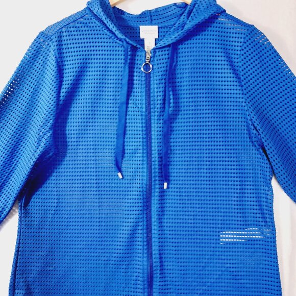 Chico's, Weekends by Chico's, S, cobalt Blue Mesh, Zip, Hooded 3/4 Sleeve Jacket - Picture 7 of 16